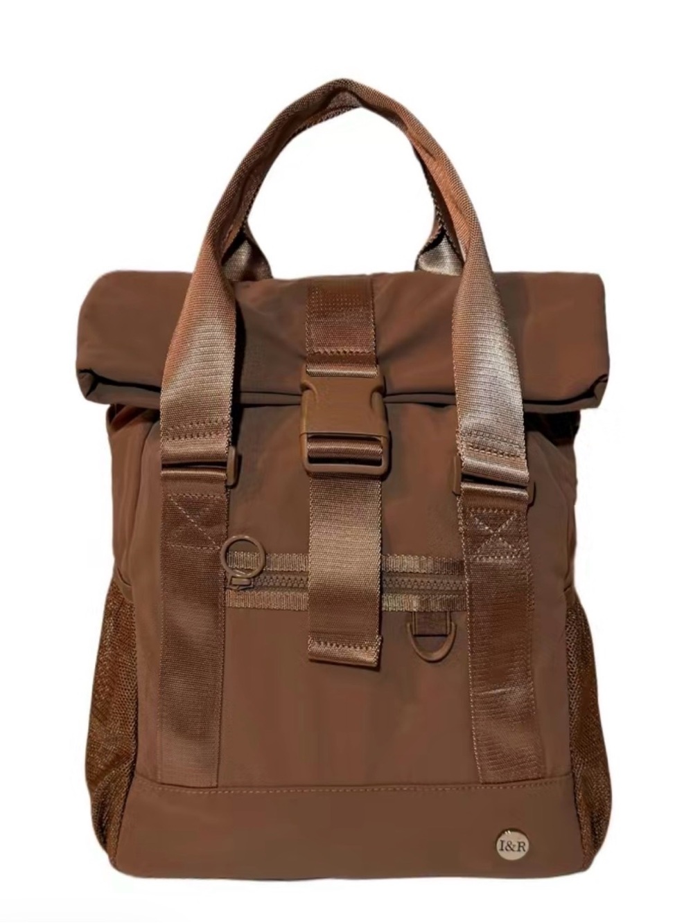 Iris & Rainbow Brown Roll-Top Baby Bag Backpack